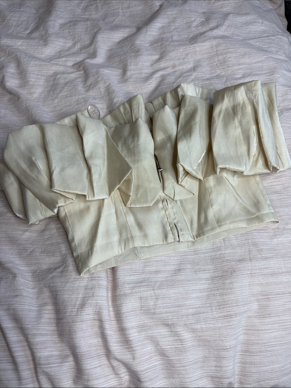 Dynamite Cream Off-Shoulder Ruffle Crop Top - Picture 6 of 10